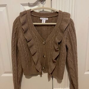 NWOT Brown Ruffle Cardigan Sweater